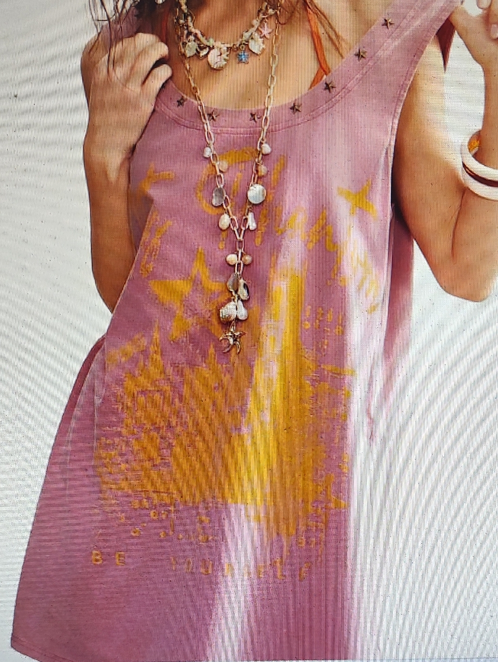 Sleeveless Pink Graphic Tunic with Gold Print - Picture 2 of 3